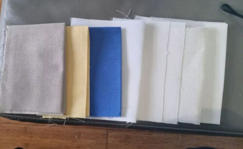 8 Linen Fabric Sample Pieces for Cross Stitch / Tapestry. Lot 19