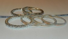 Six Silver Tone Open Textured Bangle Bracelets