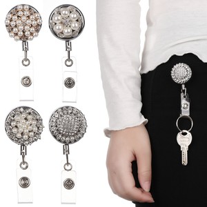 Clip-Pearl-Pattern-ID-Name-Card-Anti-Lost-Clip-Key-Ring-Badge-Holder-Lanyards