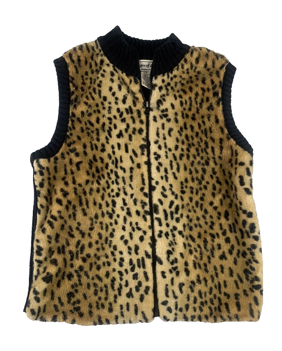 Vintage Cheetah Leopard Fleece Vest Womens Small S Full Zip Vintage Cheetah Leopard Fleece Vest Womens Small S Full Zip