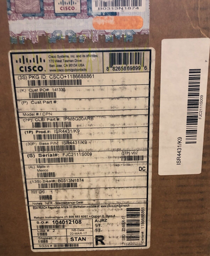 CISCO ISR4431/K9 Integrated Services Router / Cisco 4000 Series Integrated Ser