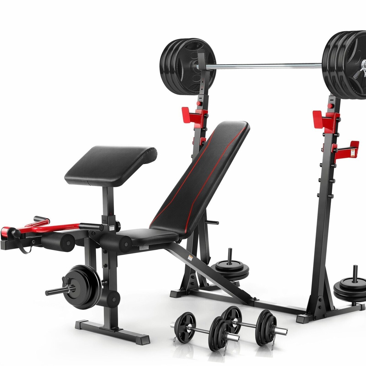 900LBS Adjustable Olympic Weight Bench Set w/Squat Rack, Leg