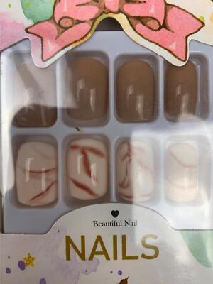 Short Square Press on Nails Pink Marble Fake Nails Tips Full Cover False