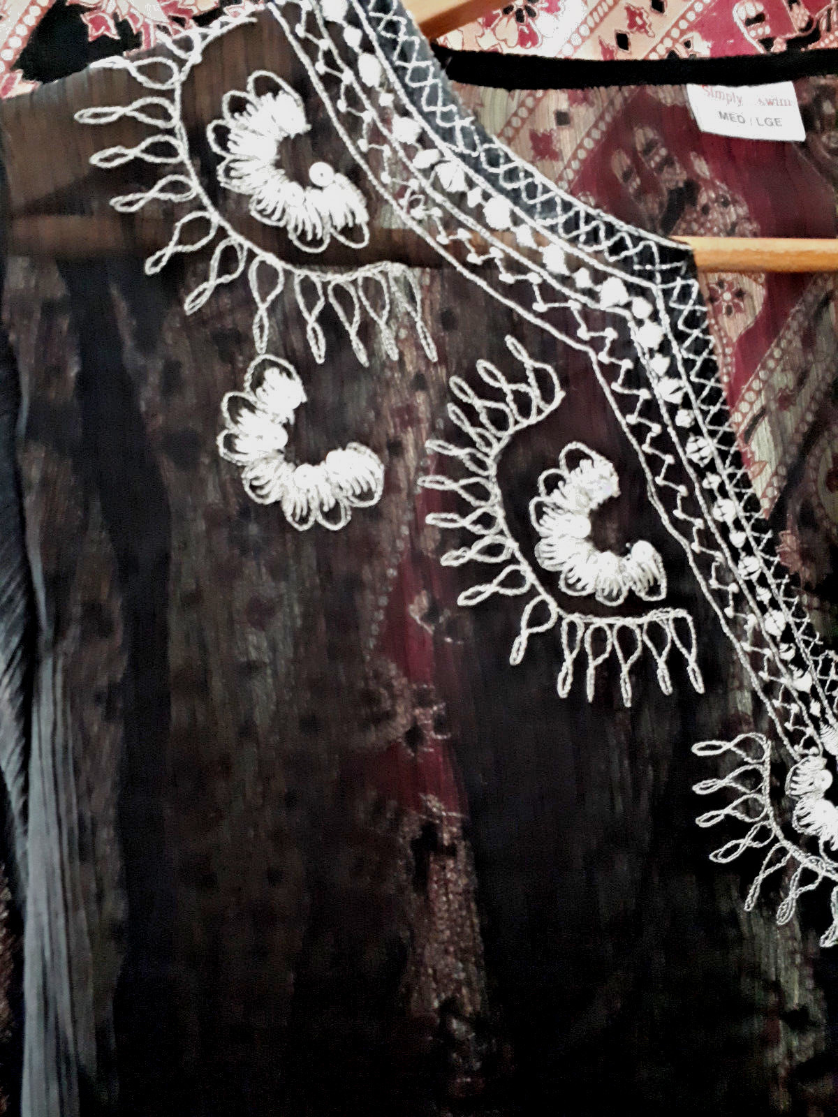 Black cover up, sheer embroidered ethnic hippie boho gypsy festival tunic M/L image 2