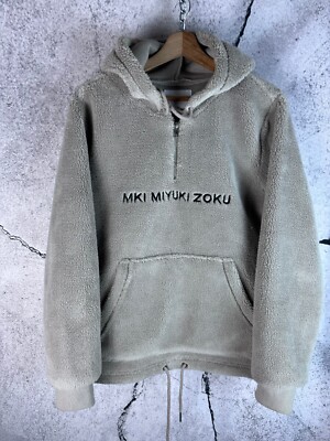 Mki Miyuki-zoku Mens Hoodie Sherpa embroidered Drawstring-hem quarter S 