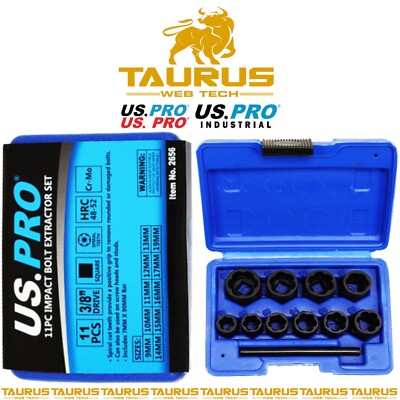 11PC US PRO IMPACT BOLT EXTRACTOR SET 9-19mm Damaged Base Locking Wheel Nut Case