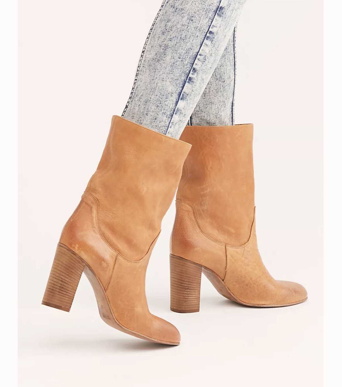 NWB Free People Leather Dakota Heel Boots Sz 38 Vintage Tan Made In ...