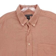 SAKS FIFTH AVENUE 100% Linen Pastel Orange Shirt Size LARGE - STAINED!