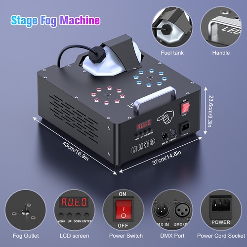 RGB 16 LED 2000W DMX Nebelmaschine mit Fernbedienung Vertikal Upspray Effekt DHL - Afbeelding 5 van 7