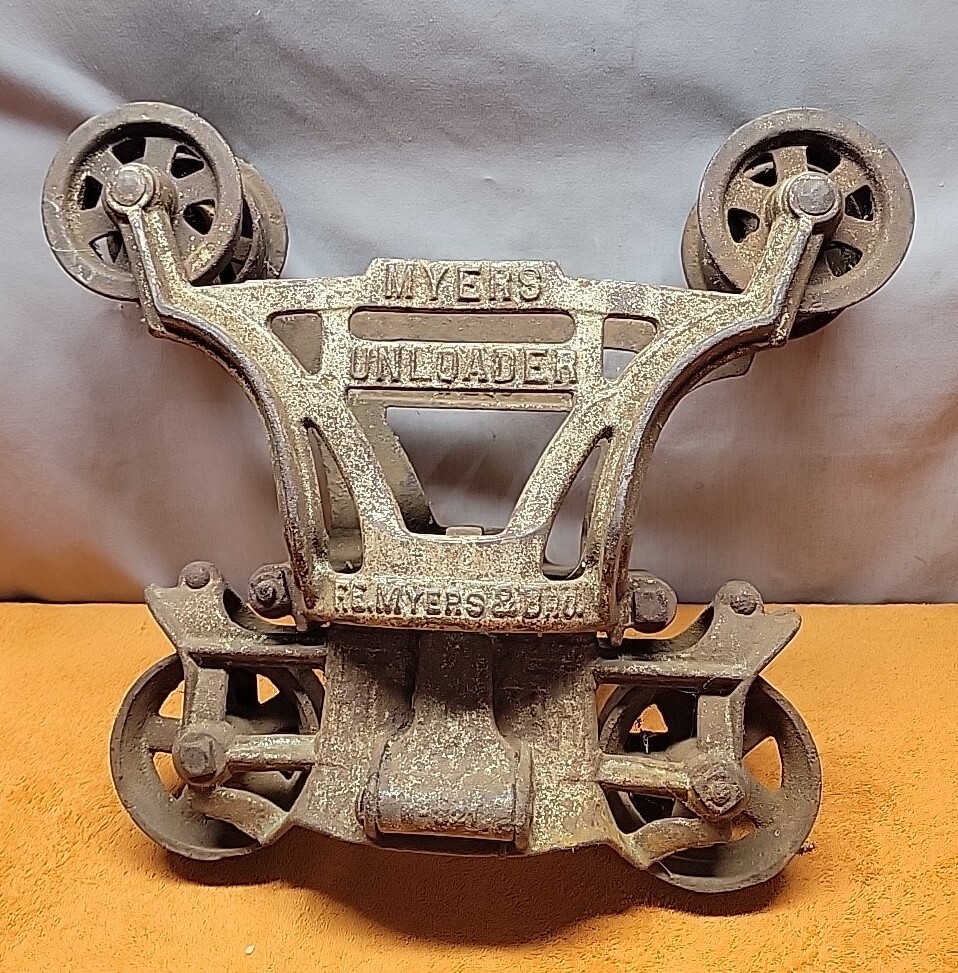 W•Vintage MYERS Unloader Hay Trolley Cast Iron ~ Myers Bro