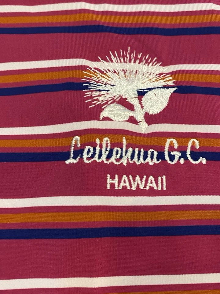 Camisa polo Leilehua campo de golf para hombre a rayas rosa poliéster Hawaii Foto 3 de 4