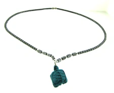 Howlite Sea Turtle Tortoise Pendant Hematite Bead Necklace .75*18