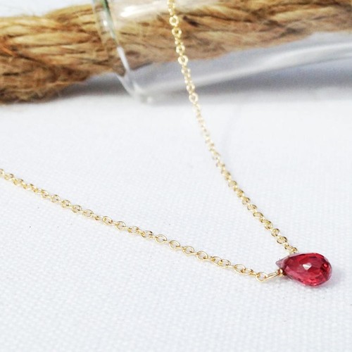 Red Garnet Faceted Teardrop Gemstone 18" Gold Brass Chain Bar Necklace For Girls - Picture 3 of 8