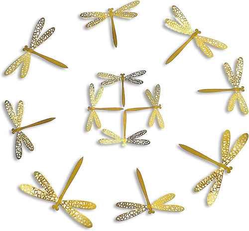 60 Pieces 3D Dragonfly Wall Sticker Metal Dragonflies Gold - Picture 1 of 7
