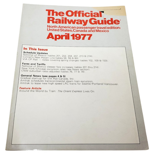 The Official Railway Guide April 1977 North American Travel US, Canada & Mexico