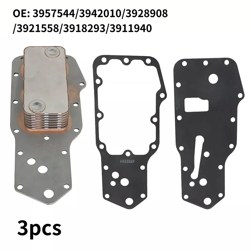 3pcs 3918293 Oil Cooler w/ Gaskets For Dodge Cummins 5.9L 6B 6BT 1989-1997 - Image 3 of 4
