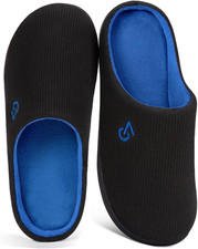 Men'S Two-Tone House Slippers Memory Foam Indoor Rubber Sole