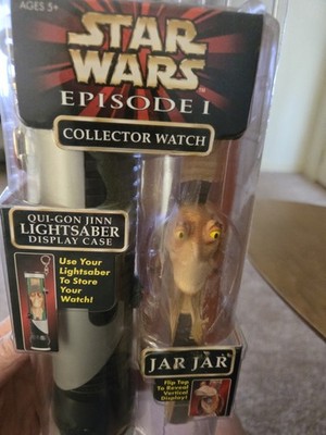 Star Wars Jar Jar Binks And C-3PO Watches And Lightsaber Display Case.