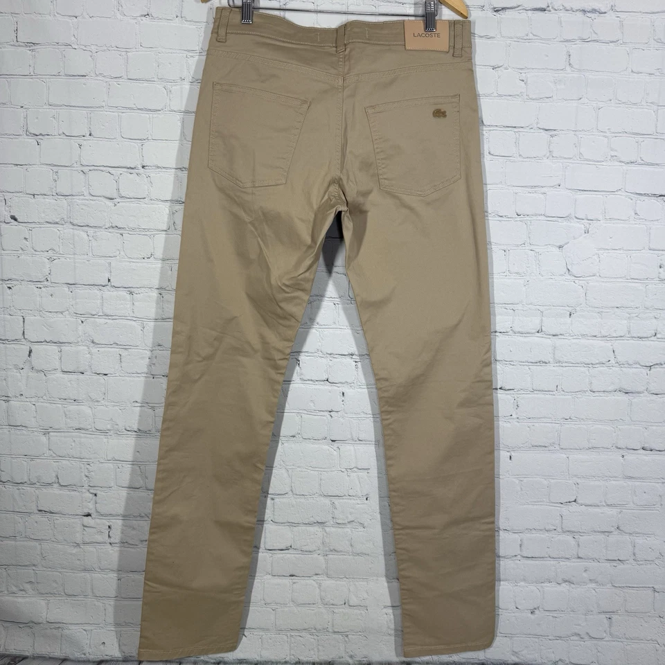 Lacoste Pants Men Size 33"X34" Beiege Canva Tall Slim Fit Preppy Office Career - Image 3 of 4