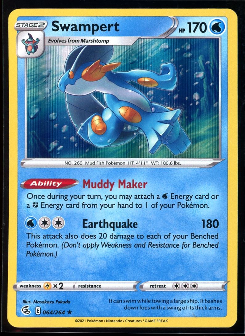 2021 Sword & Shield - Fusion Strike Swampert Holo Rare Pokemon Card #64