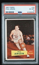 1957 TOPPS PAUL ARIZIN BASKETBALL ROOKIE CARD #10 PSA 6 EXMT New Holder. rookie card picture