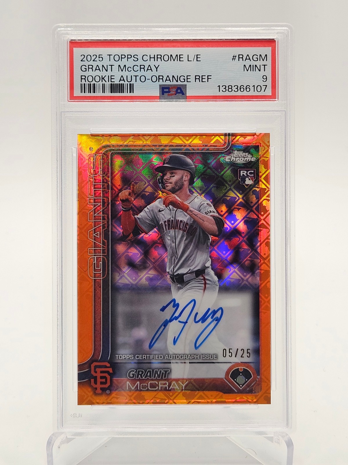 2025 Topps Chrome L/E Grant McCray AUTO #RAGM Orange /25 (RC) PSA 9