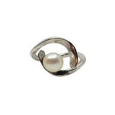Vintage Bypass Saltwater Akoya Cultured Pearl Sterling Silver Ring Japan 5