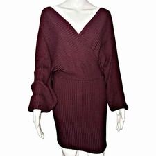 NWT Fashion Nova Burgundy Sweater Dress Small Wrap Ribbed Bodycon Open Back