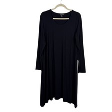 Eileen Fisher Black Asymmetric Long Sleeve Tunic Dress Capsule Minimalist Large