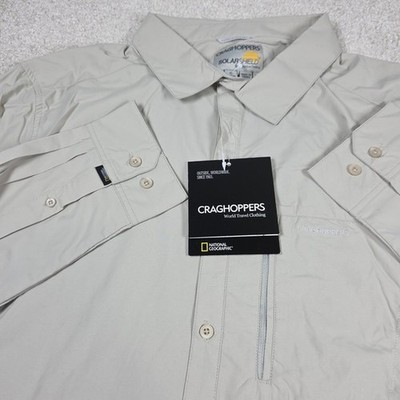 Craghoppers Nat Geo Pro Lite SolarShield Shirt Mens XL Beige Travel UIPF Sun