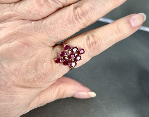 Vintage Ruby Cocktail Ring In 14k Yellow Gold With Diamond Accents Size 9.25 - Picture 2 of 10