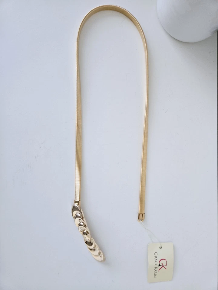 GRACE KARIN Women’s Skinny Metal Cinch Belt Gold Expandable Waist Belt (NWT) - Imagem 3 de 4