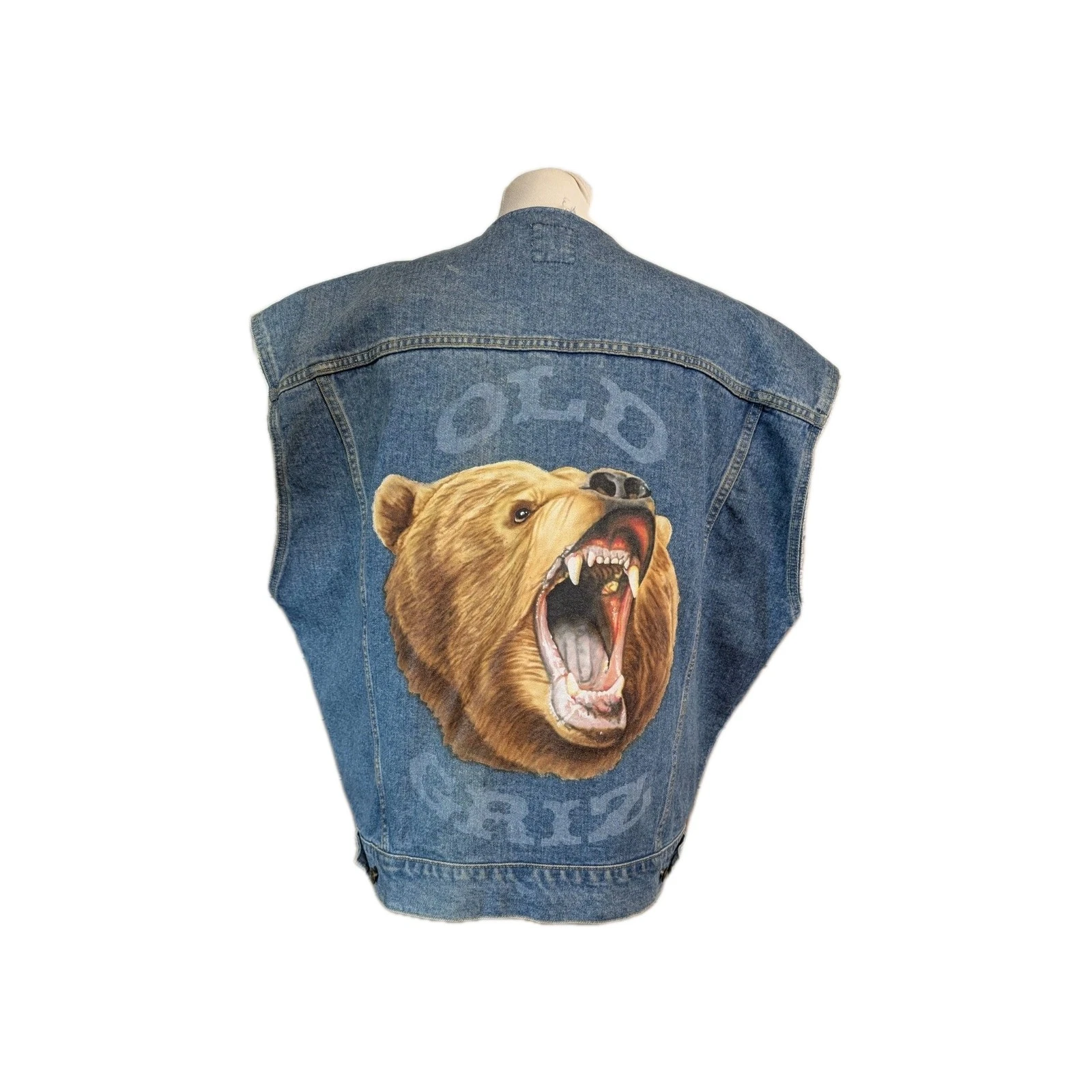 Grizzly Bear Jacket The Trader Jeans Company Old Griz Embossed Rare Gilet UK XXL