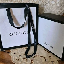 GUCCI Shopping Bag, Empty Box and Ribbon. White/Black-2 Items *Light Smudging 