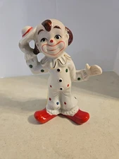 Vintage ArtMark Porcelain Clown Figure, Polka Dots, Happy Face.  Made in Taiwan.