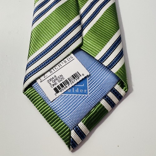 JZ Richards Green,White&Blue Striped Woven Silk Tie 60x3.25” - Picture 3 of 12