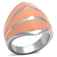 Women's Ring, Stainless Steel, Statement, Geometric Design, Peach Enamel