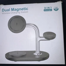 Dual Magnetic Wireless Charging Station Stand. Black And Chrome. Model XD-CE15.