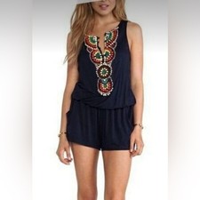 NANETTE LEPORE NAVY BLUE BEADED SLEEVELESS ROMPER