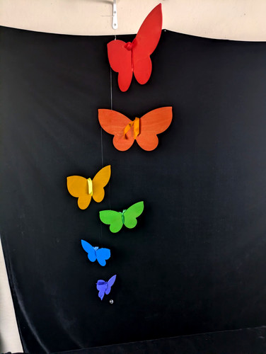 RARE Selecta Wooden Farfallina Hanging Rainbow Butterfly Mobile Baby Einstein