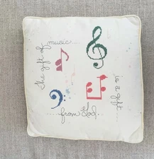 Vintage Needlepoint Throw Pillow Cross Stitch Gift Of Music From God Cottage Cor