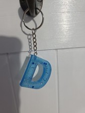 Initial New Block Letter D Resin Light Blue W Sparkle Key Chain