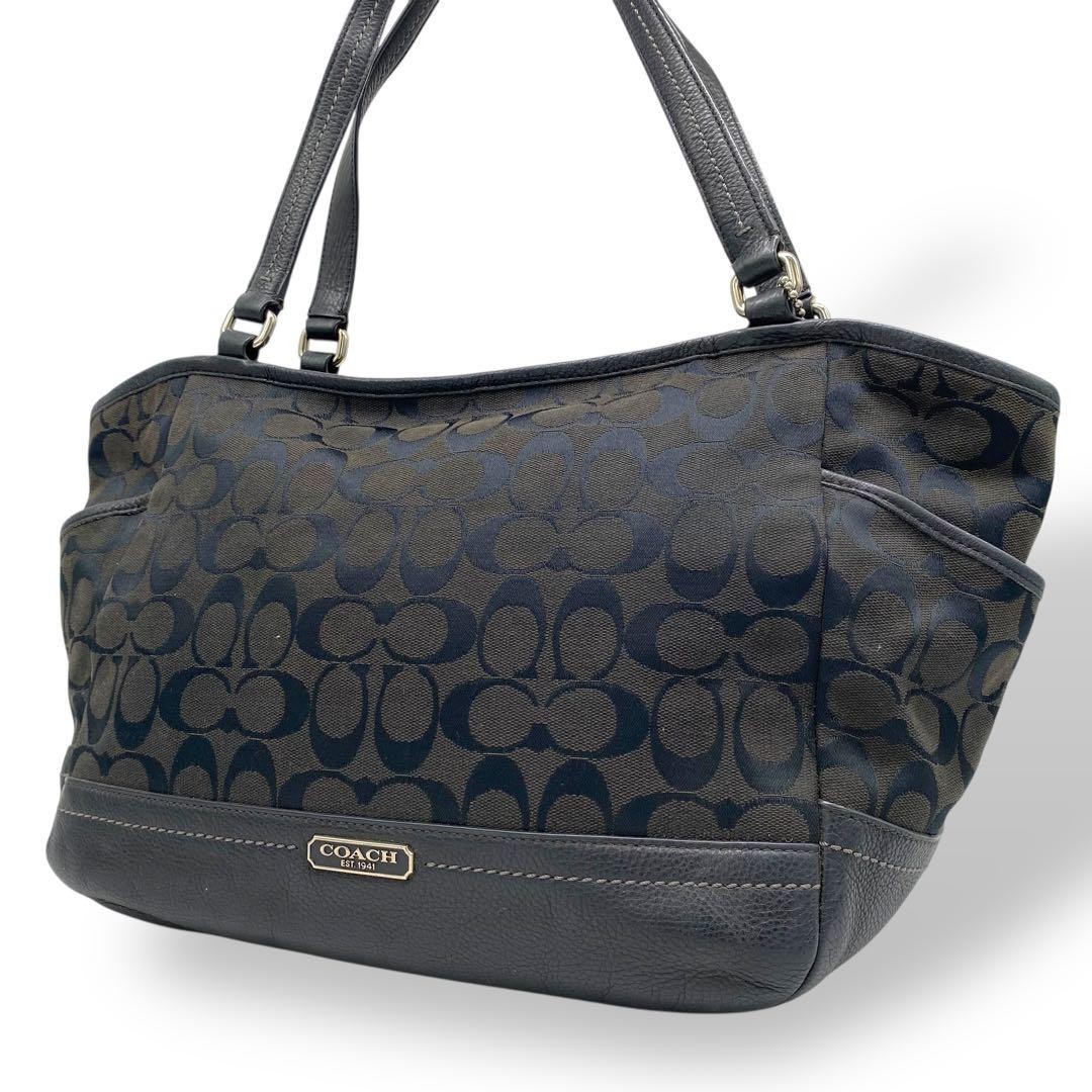 Coach Black Signature Canvas Leather Tote Bag #QOL0H8