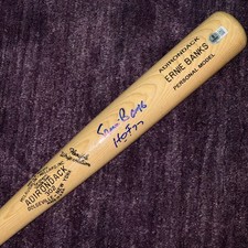 ERNIE BANKS (Chicago Cubs) Signed BAT Beckett (BAS) with HOF Inscription