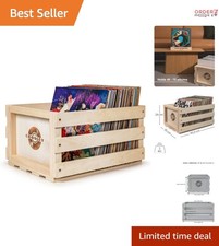 Record Storage Crate Wood Holds 75 Albums Natural Home Decor Organization