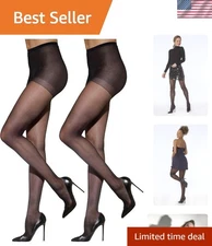 Elegant Women's Control Top Pantyhose - 2 Pairs, Run Resistant, Jet Black