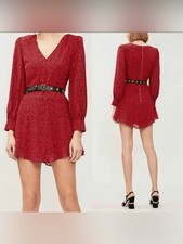 ALICE + OLIVIA Polly Red Leopard Print Lined Fit & Flare Dress Size 10