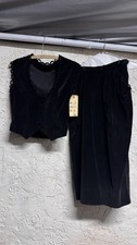 Black Velvet Sleeveless Top and Skirt Set with Scalloped Trim 1950s Xs Size
