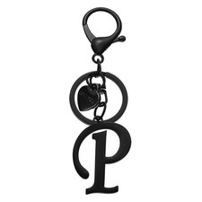 Initial Letter P Keychain Stainless Steel Heart Alphabet Key Ring Black