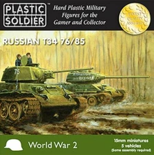 Plastic Soldier Company 15MM RUSSIAN T34 76/85 TANKS - 5 UNITS/BOX New